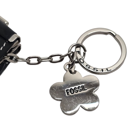 Vintage Fossil Mini Black Leather Coin Purse Kisslock Daisy Charm - Picture 10 of 10